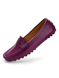 BEAUSEEN Women's Penny Loafers Leather Driving Moccasins Comfort Boat Shoes
