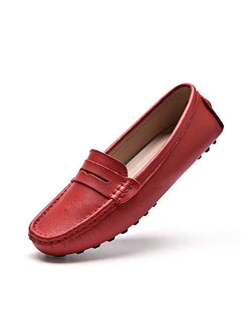 BEAUSEEN Women's Penny Loafers Leather Driving Moccasins Comfort Boat Shoes