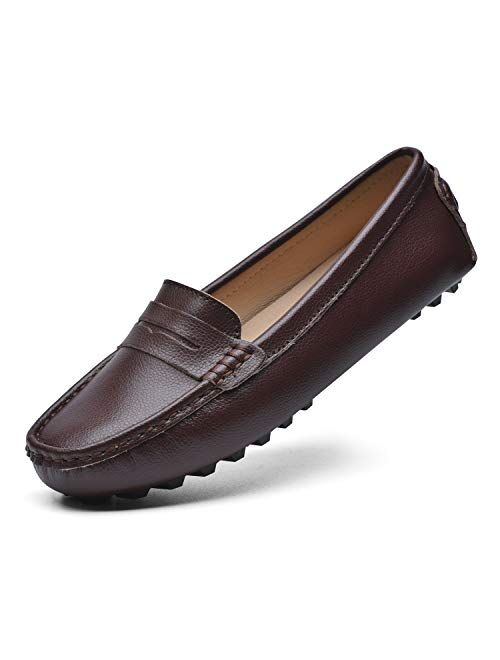 BEAUSEEN Women's Penny Loafers Leather Driving Moccasins Comfort Boat Shoes