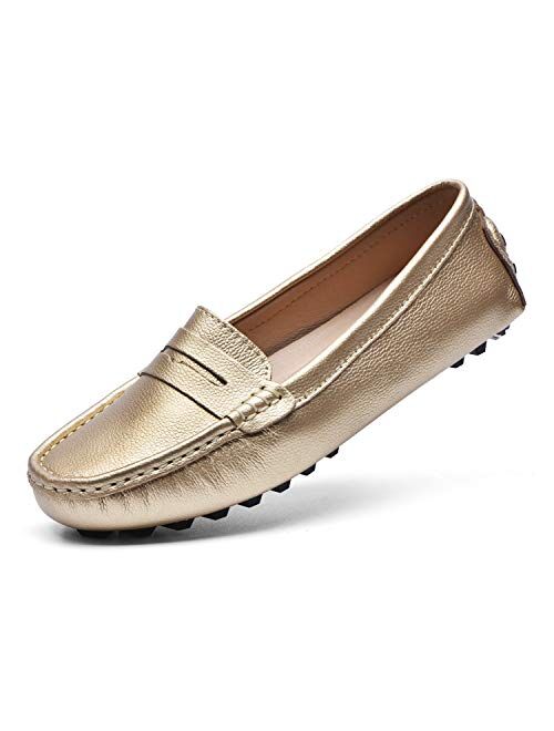 BEAUSEEN Women's Penny Loafers Leather Driving Moccasins Comfort Boat Shoes