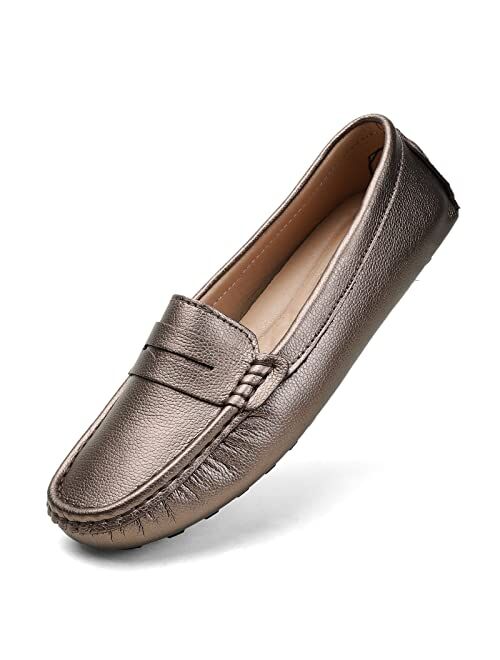 BEAUSEEN Women's Penny Loafers Leather Driving Moccasins Comfort Boat Shoes