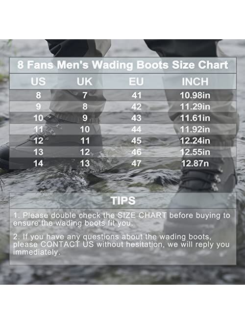 8 Fans Men's Fishing Hunting Wading Boots Anti-Slip Durable Rubber Sole Lightweight Wading Waders Boots