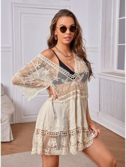 Contrast Lace Plunging Cover Up