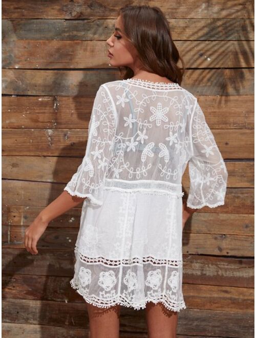 Shein Contrast Lace Plunging Cover Up