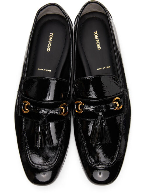 TOM FORD Black Patent Sean Tassel Loafers For Women