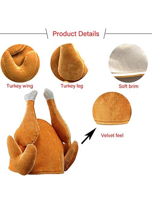 4 PCS Thanksgiving Roasted Turkey Hat for Adults Women Men Thanksgiving Gift Funny Family Party Decor