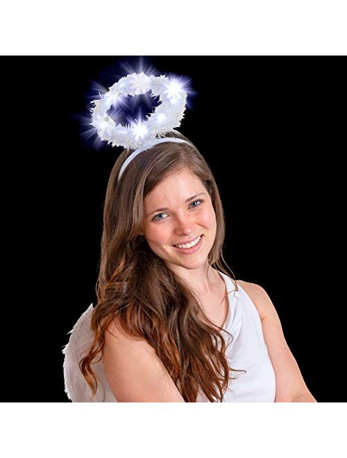 Skeleteen Light Up Angel Halo - White Feather Fluffy LED Halo Headband Accessories for Angel Costumes for Adults and Kids