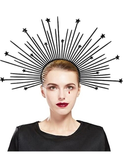 Fantherin Mary Halo Crown Headband Goddess Zip Tie Spiked Halo Crown Halloween Costume Headpiece Headdress for Cosplay Party (Black)