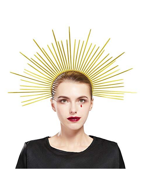 Fantherin Mary Halo Crown Headband Goddess Zip Tie Spiked Halo Crown Halloween Costume Headpiece Headdress for Cosplay Party (Black)