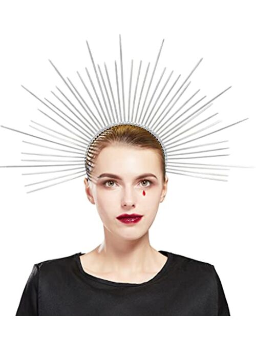 Fantherin Mary Halo Crown Headband Goddess Zip Tie Spiked Halo Crown Halloween Costume Headpiece Headdress for Cosplay Party (Black)