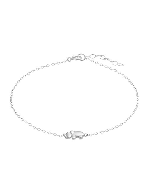 Aleure Precioso Sterling Silver Elephant Station Chain Anklet