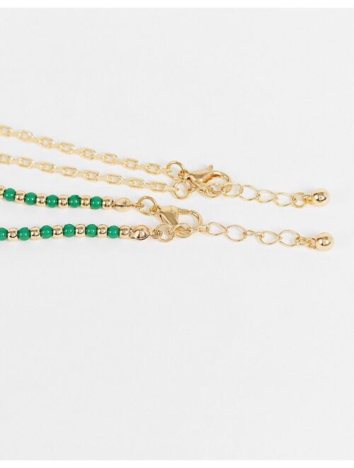 Reclaimed Vintage inspired unisex 90's anklet with yin yang charms in gold and green