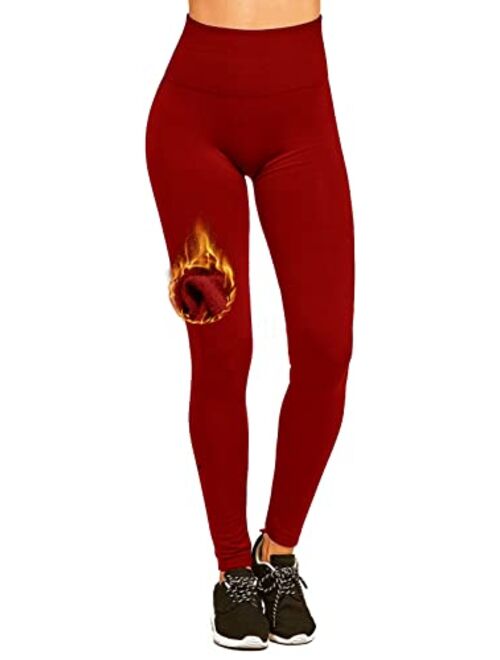 Women's Fleece Lined Leggings Thermal High Waist Tummy Control Yoga Pants Winter Slimming Workout Running Tights