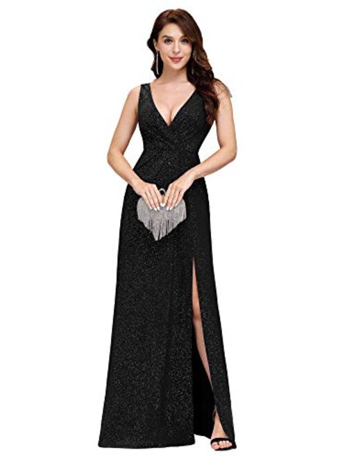 Ever-Pretty Women's V-Neck Glitter Dress Side Split Evening Dress 7505