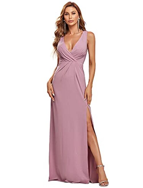 Ever-Pretty Women's V-Neck Glitter Dress Side Split Evening Dress 7505