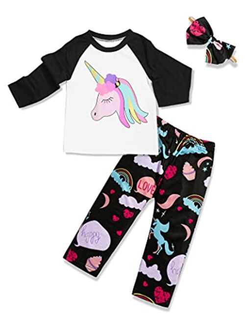 Toddler Baby Girl Clothes Unicorn Outfit Unicorn Shirt Floral Pants Headband Baby Girl Fall /Winter Clothes