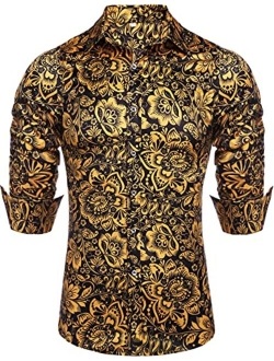 Daupanzees Men's Paisley Cotton Long Sleeve Casual Button Down Shirt