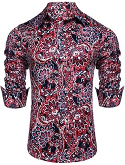 Daupanzees Men's Paisley Cotton Long Sleeve Casual Button Down Shirt