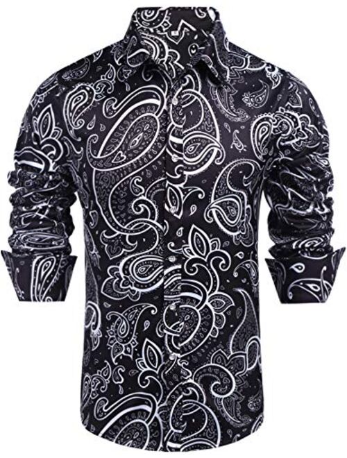 Daupanzees Men's Paisley Cotton Long Sleeve Casual Button Down Shirt