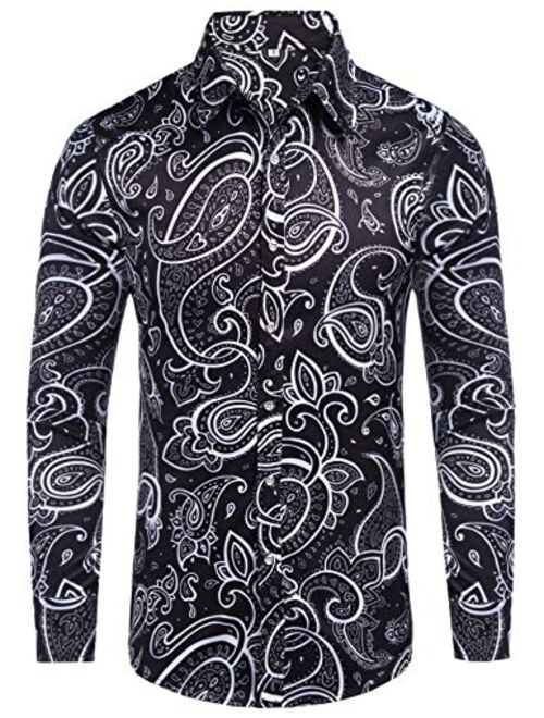 Daupanzees Men's Paisley Cotton Long Sleeve Casual Button Down Shirt