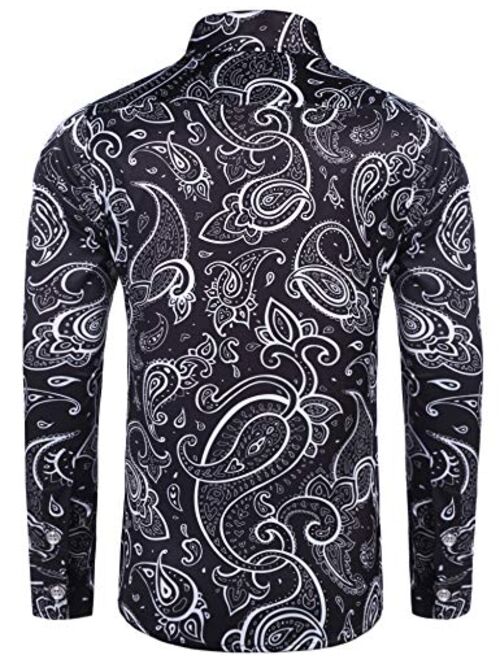 Daupanzees Men's Paisley Cotton Long Sleeve Casual Button Down Shirt