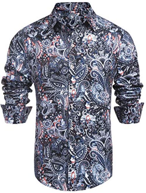 Daupanzees Men's Paisley Cotton Long Sleeve Casual Button Down Shirt