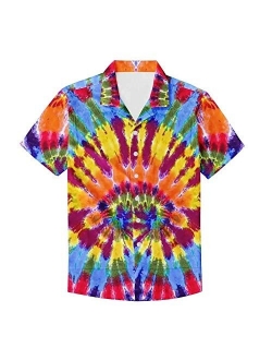 Colorful Tie Dye Print Men's Night Club Party Shirt Short Sleeve Hawaiian Shirt