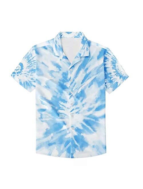 Colorful Tie Dye Print Men's Night Club Party Shirt Short Sleeve Hawaiian Shirt