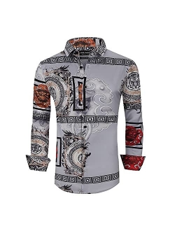 Alex Vando Mens Nightclub Printed Dress Shirts Non-Iron Regular Fit Party Button Down Shirt