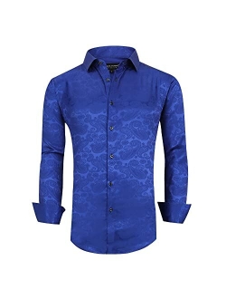 Alex Vando Mens Nightclub Printed Dress Shirts Non-Iron Regular Fit Party Button Down Shirt