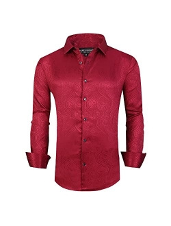 Alex Vando Mens Nightclub Printed Dress Shirts Non-Iron Regular Fit Party Button Down Shirt