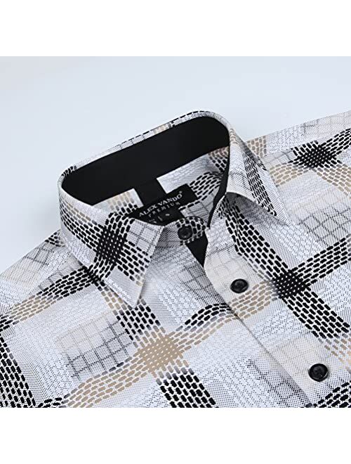 Alex Vando Mens Nightclub Printed Dress Shirts Non-Iron Regular Fit Party Button Down Shirt