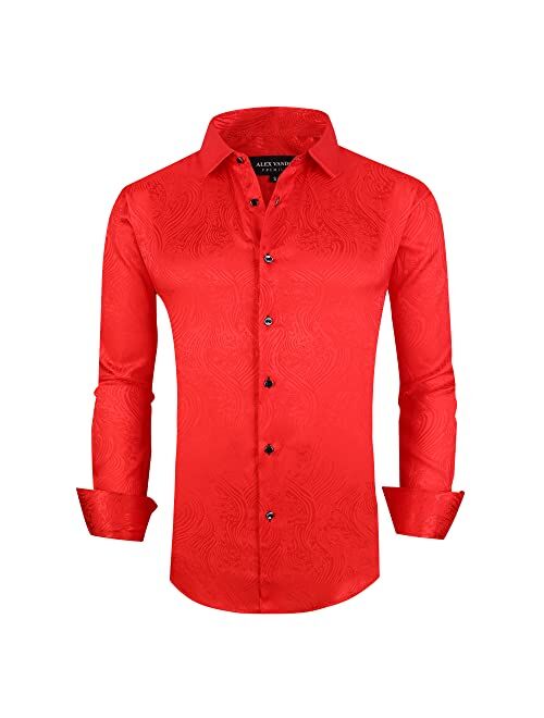 Alex Vando Mens Nightclub Printed Dress Shirts Non-Iron Regular Fit Party Button Down Shirt