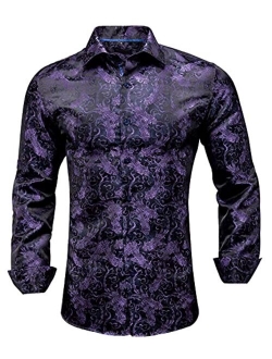 Dubulle Mens Dress Shirt Floral Paisley Long Sleeve Shirts for Men Casual Button Down Shirts Wedding Formal Suit