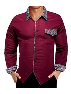 Dubulle Mens Dress Shirt Floral Paisley Long Sleeve Shirts for Men Casual Button Down Shirts Wedding Formal Suit