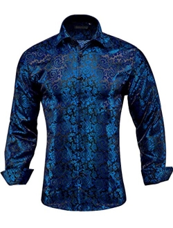 Dubulle Mens Dress Shirt Floral Paisley Long Sleeve Shirts for Men Casual Button Down Shirts Wedding Formal Suit