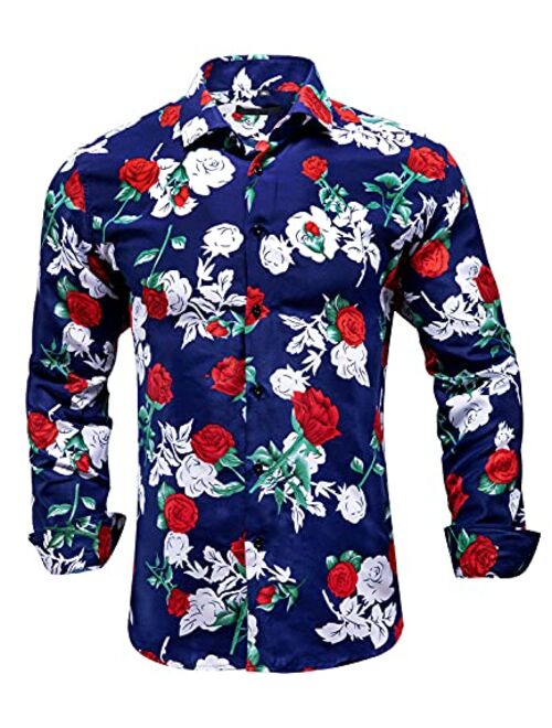 Dubulle Mens Dress Shirt Floral Paisley Long Sleeve Shirts for Men Casual Button Down Shirts Wedding Formal Suit