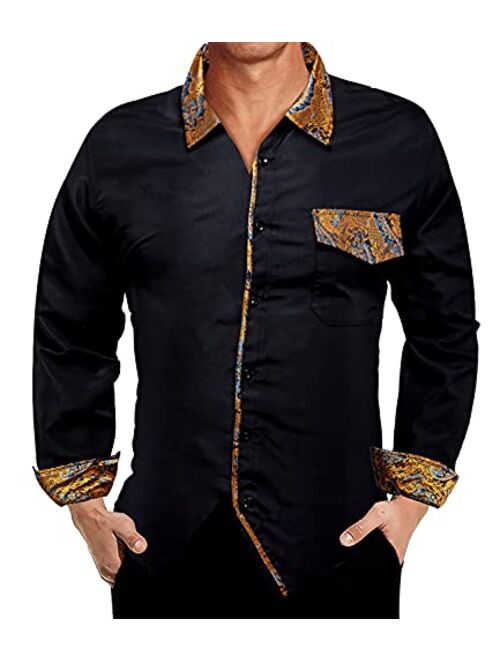 Dubulle Mens Dress Shirt Floral Paisley Long Sleeve Shirts for Men Casual Button Down Shirts Wedding Formal Suit