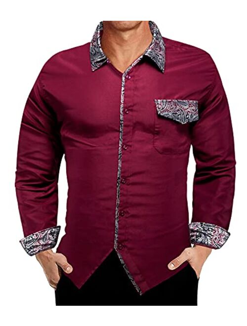 Dubulle Mens Dress Shirt Floral Paisley Long Sleeve Shirts for Men Casual Button Down Shirts Wedding Formal Suit