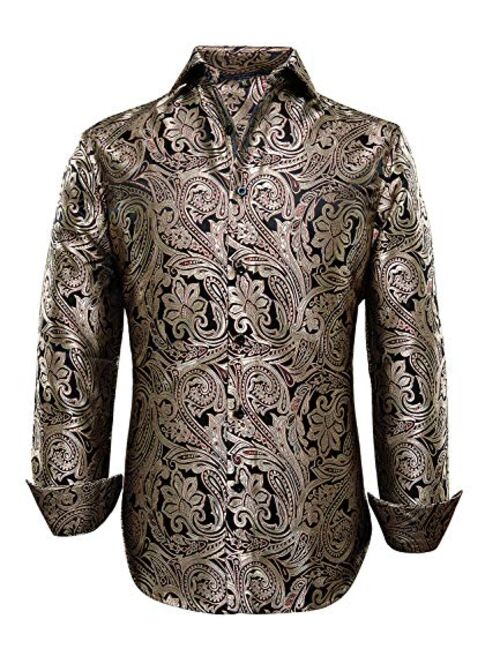 Dubulle Mens Dress Shirt Floral Paisley Long Sleeve Shirts for Men Casual Button Down Shirts Wedding Formal Suit