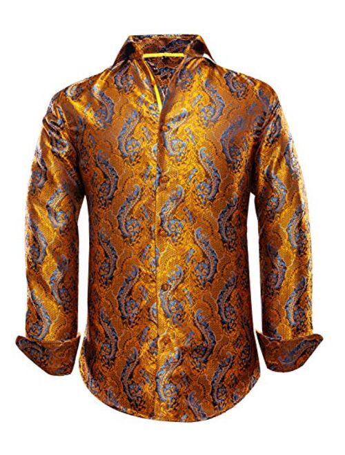 Dubulle Mens Dress Shirt Floral Paisley Long Sleeve Shirts for Men Casual Button Down Shirts Wedding Formal Suit