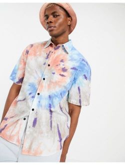 90s oversized tie dye shirt in blue and pink