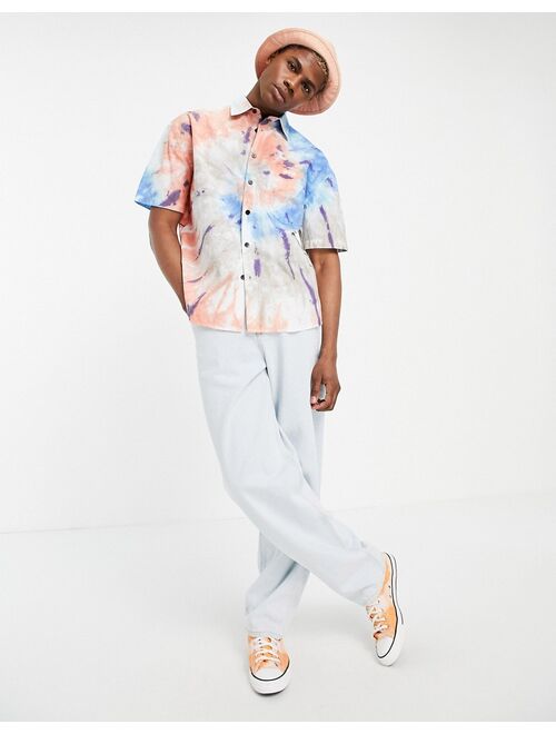 Asos Design 90s oversized tie dye shirt in blue and pink