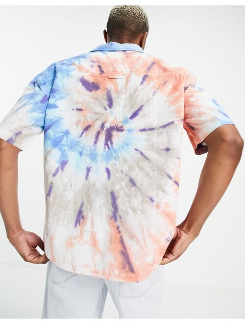 Asos Design 90s oversized tie dye shirt in blue and pink