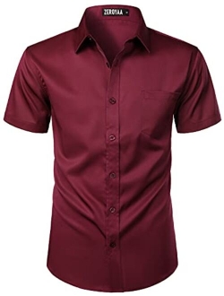 Men's Casual Urban Stylish Slim Fit Short Sleeve Button Up Dress Shirt with Pocket