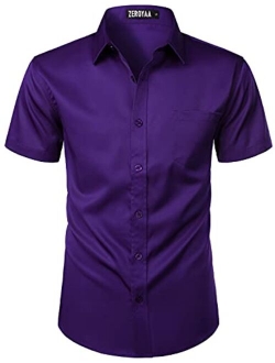 Men's Casual Urban Stylish Slim Fit Short Sleeve Button Up Dress Shirt with Pocket