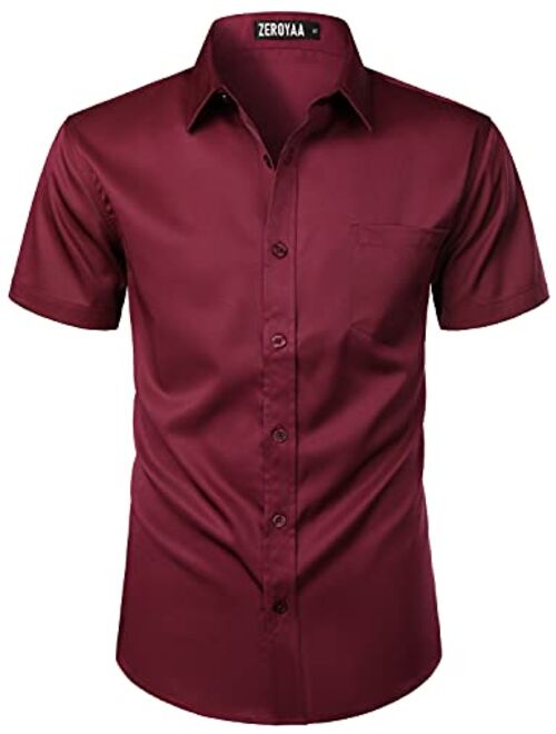 ZEROYAA Men's Casual Urban Stylish Slim Fit Short Sleeve Button Up Dress Shirt with Pocket