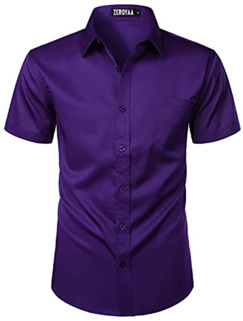 ZEROYAA Men's Casual Urban Stylish Slim Fit Short Sleeve Button Up Dress Shirt with Pocket