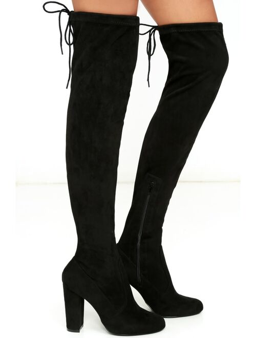 Lulus So Much Yes Black Suede Over the Knee Boots