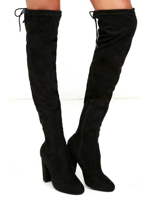 Lulus So Much Yes Black Suede Over the Knee Boots